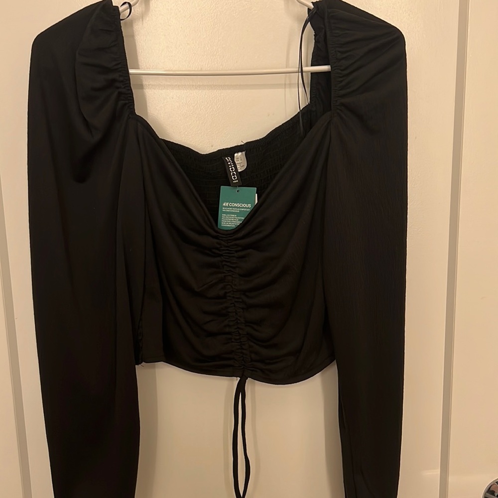 tie front cropped long sleeve blouse